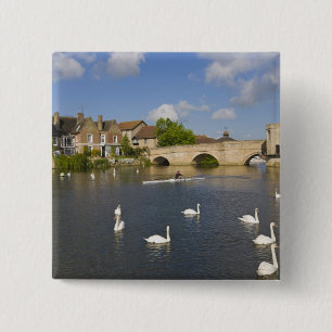 Badge Carré 5 Cm Pont en pierre voûté et rivière Ouse, St Ives,