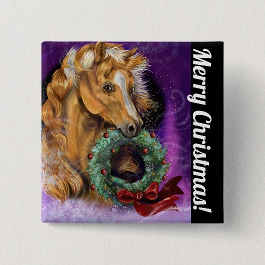 Badge Carré 5 Cm Pony avec la couronne de Noël (Devant)
