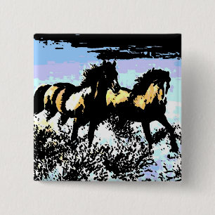 Badge Carré 5 Cm Pop Art Runses Horses