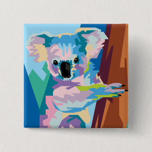 Badge Carré 5 Cm Pop coloré Art Koala Portrait