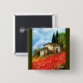 BADGE CARRÉ 5 CM POPIES EN TOSCANE (Devant & derrière)