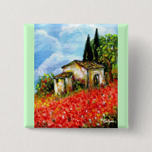 BADGE CARRÉ 5 CM POPIES EN TOSCANE