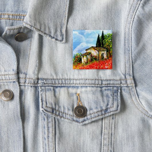 BADGE CARRÉ 5 CM POPIES EN TOSCANE (En situation)