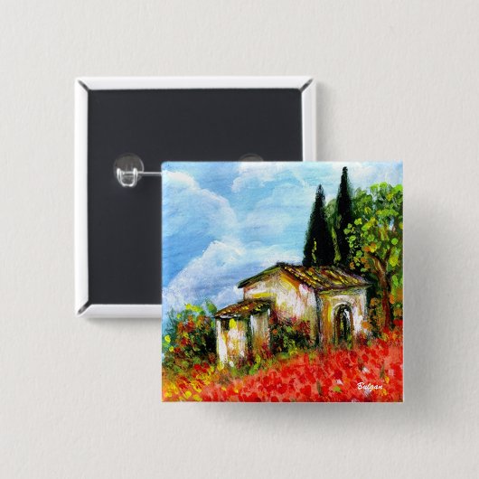 BADGE CARRÉ 5 CM POPIES EN TOSCANE (Devant & derrière)