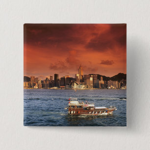 Badge Carré 5 Cm Port de Hong Kong au coucher du soleil