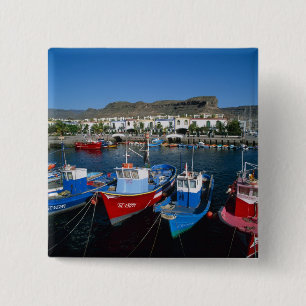 Badge Carré 5 Cm Port de pêche, Puerto de Mogan, Grande Canarie,