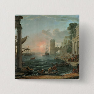 Badge Carré 5 Cm Port maritime avec l'embarquement