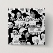 Badge Carré 5 Cm Porter un masque de style noir et blanc (Devant)