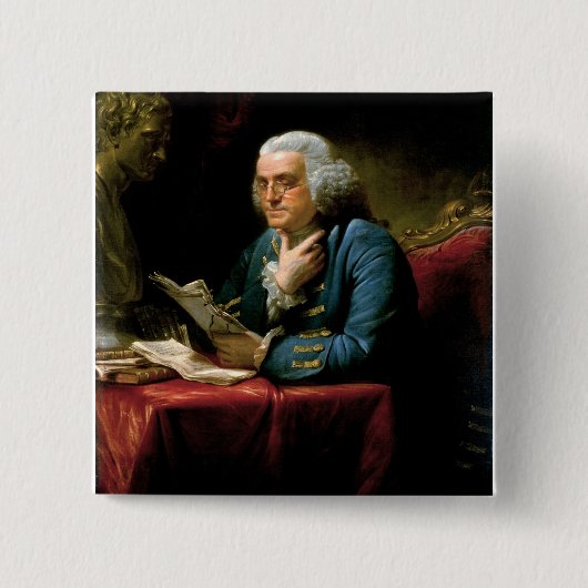 Badge Carré 5 Cm Portrait de Benjamin Franklin (Devant)