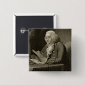 Badge Carré 5 Cm Portrait de Benjamin Franklin, gravé par Thomas (Devant & derrière)
