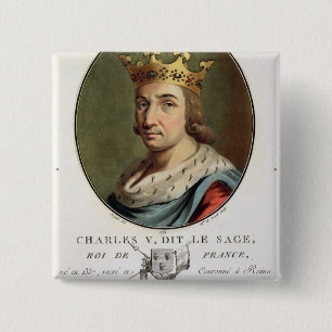 Badge Carré 5 Cm Portrait de Charles V, appelé "" le roi sage de F