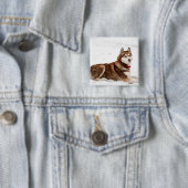 Badge Carré 5 Cm Portrait de Cute Siberian Husky (En situation)