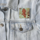 Badge Carré 5 Cm Portrait de faucon noir, chef indien (En situation)