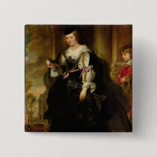Badge Carré 5 Cm Portrait de Helene Fourment avec un entraîneur,