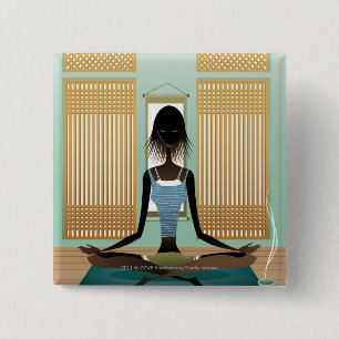 Badge Carré 5 Cm Portrait de jeune femme faisant le yoga