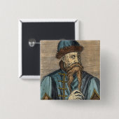 Badge Carré 5 Cm Portrait de Johannes Gutenberg 2 (Devant & derrière)