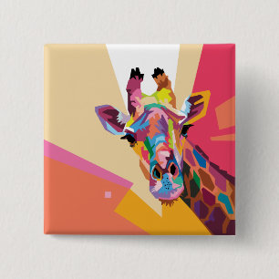 Badge Carré 5 Cm Portrait de la Giraffe Pop Art coloré