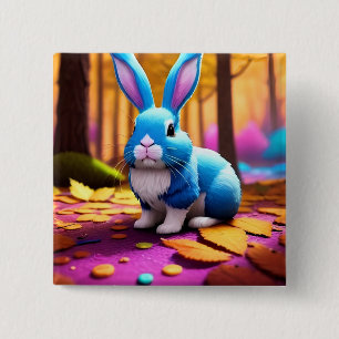Badge Carré 5 Cm Portrait de lapin bleu assis