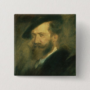 Badge Carré 5 Cm Portrait de l'artiste Wilhelm Busch , c.1878