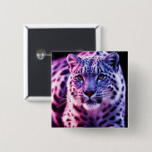 Badge Carré 5 Cm Portrait de léopard des neiges (Devant & derrière)