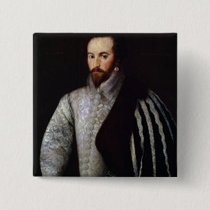 Badge Carré 5 Cm Portrait de monsieur Walter Raleigh 1588