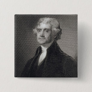 Badge Carré 5 Cm Portrait de Thomas Jefferson, gravé par le Br de