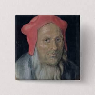 Badge Carré 5 Cm Portrait d'un homme barbu dans Red Hat, 1520