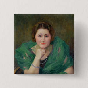 Badge Carré 5 Cm Portrait d'une femme russe avec une écharpe verte