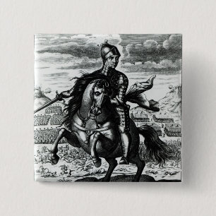 Badge Carré 5 Cm Portrait équestre d'Oliver Cromwell