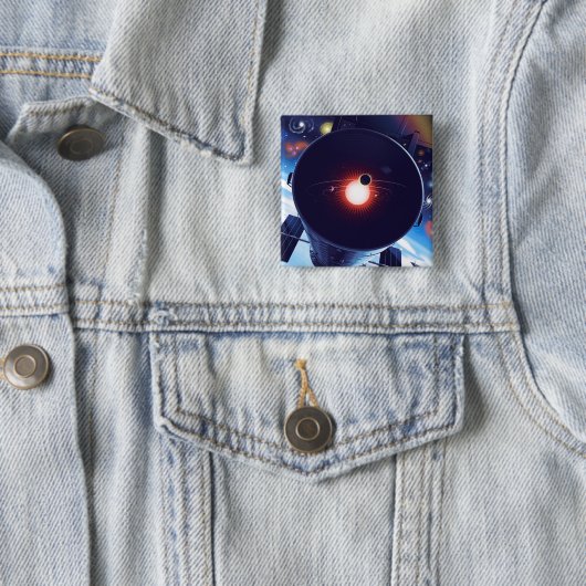 Badge Carré 5 Cm Poster du télescope spatial Hubble. (En situation)