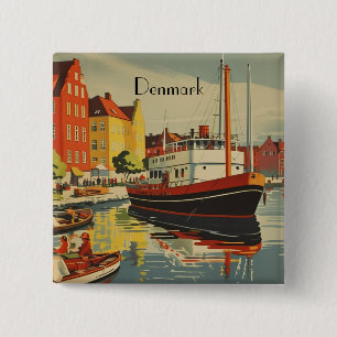 Badge Carré 5 Cm Poster Vintage voyage Danemark personnalisable