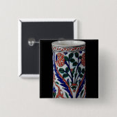 Badge Carré 5 Cm Pot avec une décoration florale, Iznik (Devant & derrière)