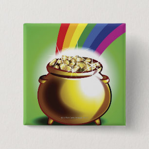 Badge Carré 5 Cm Pot d'or et arc-en-ciel