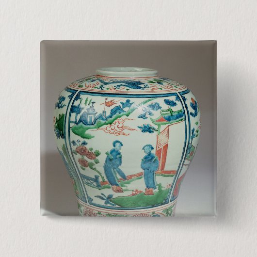 Badge Carré 5 Cm Pot oviforme polychrome de Swatow, fin du 16ème (Devant)