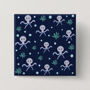 Badge Carré 5 Cm Poulpe sous le motif enfants de la mer