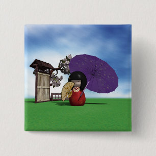 Badge Carré 5 Cm Poupée Kokeshi