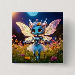 Badge Carré 5 Cm Poupée robot ballerine dansant dans les fleurs sau