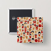Badge Carré 5 Cm Poupées japonaises - Chats Kokeshi et Maneki Neko (Devant & derrière)