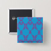 Badge Carré 5 Cm Pourpre-Aqua de damassé (Devant & derrière)