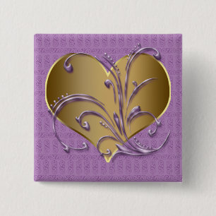 Badge Carré 5 Cm Pourpre et coeur d'or