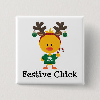 Badge Carré 5 Cm Poussin de fête