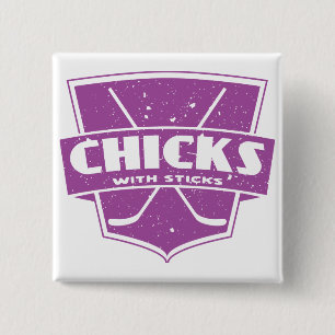Badge Carré 5 Cm Poussins De Hockey Avec Bâtons