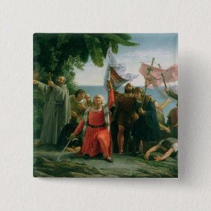 Badge Carré 5 Cm Premier atterrissage de Christophe Colomb dedans