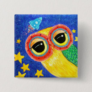 Badge Carré 5 Cm Premier hibou dans l'espace
