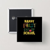 Badge Carré 5 Cm Premier jour heureux d'école (Devant & derrière)