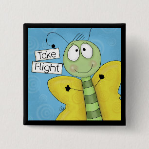 Badge Carré 5 Cm Prendre le papillon de vol