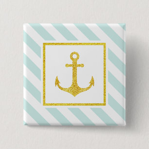 Badge Carré 5 Cm Preppy Nautical Stripes Gold Faux Glitter Anchor