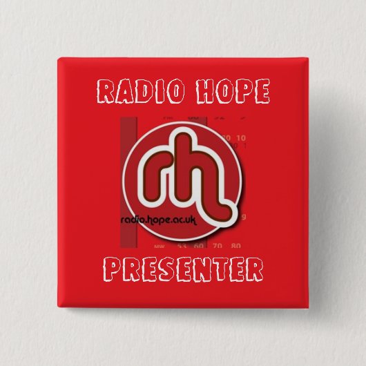 Badge Carré 5 Cm Présentateur par radio d'espoir (Devant)