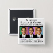 BADGE CARRÉ 5 CM PRÉSIDENT BARACK OBAMA (Devant & derrière)