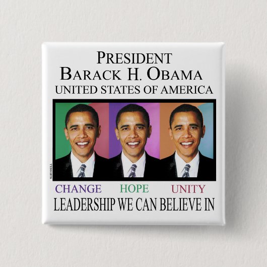 BADGE CARRÉ 5 CM PRÉSIDENT BARACK OBAMA (Devant)